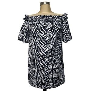 Vineyard Vines Whale Print Off Shoulder Tunic Top Navy White M Preppy